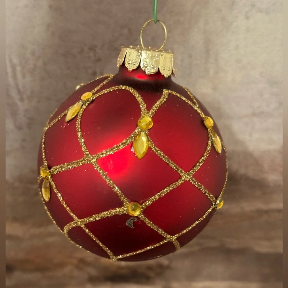 Vintage Lot 6 / Vintage RAUCH Red Gold Glitter Ornaments